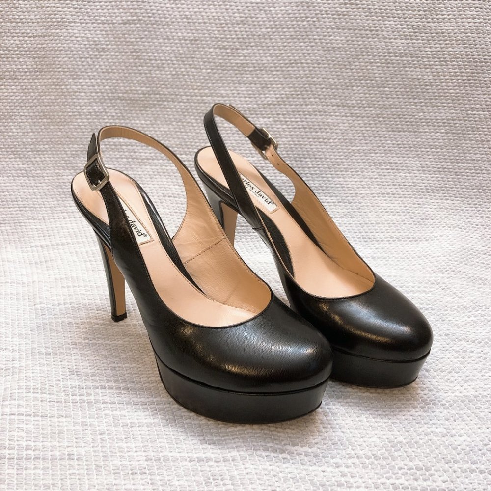 Charles David Black Leather Platform Pumps (6.5)